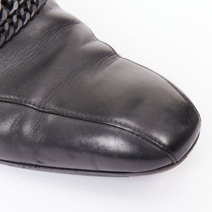 Men's Bottega Veneta black leather dual tonal chain loafers