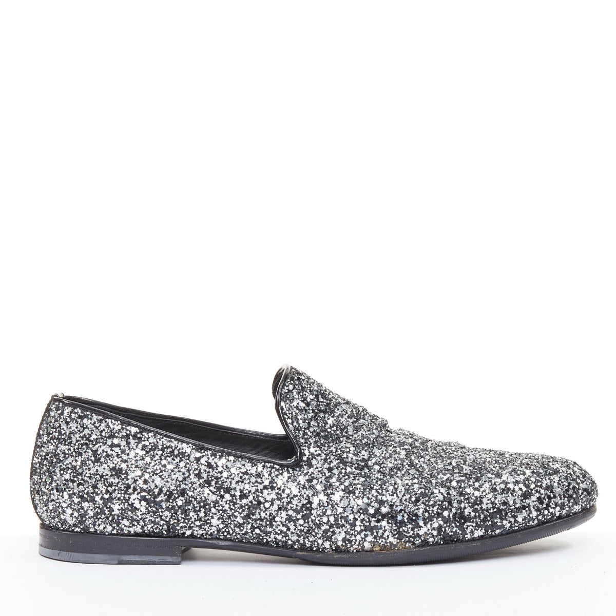 Men's Jimmy Choo Marlo silver coarse glitter almond toe loafers