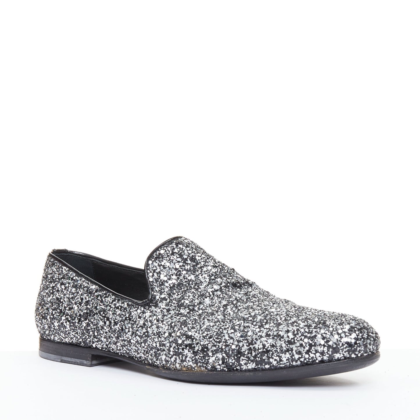 Men's Jimmy Choo Marlo silver coarse glitter almond toe loafers