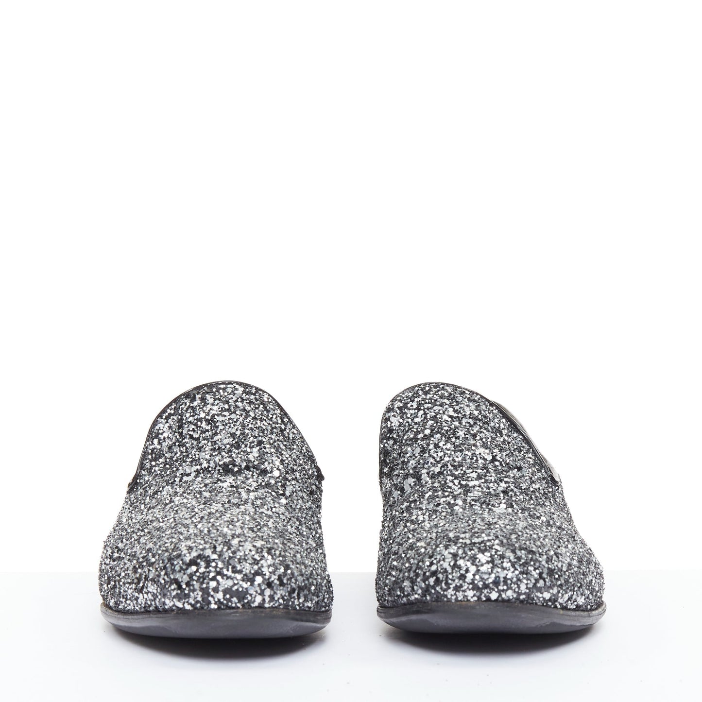 Men's Jimmy Choo Marlo silver coarse glitter almond toe loafers