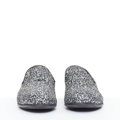 Men's Jimmy Choo Marlo silver coarse glitter almond toe loafers