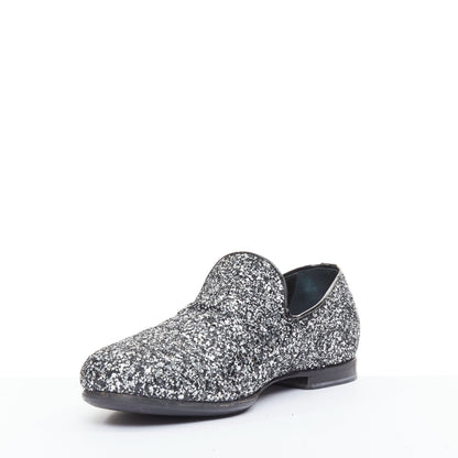 Men's Jimmy Choo Marlo silver coarse glitter almond toe loafers