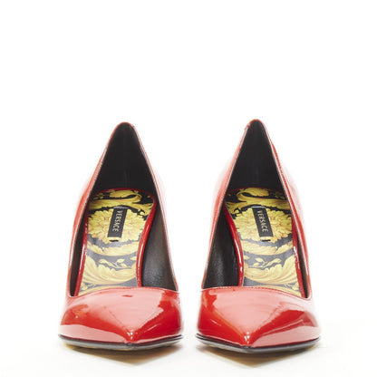 Women's Versace red patent Medusa stud pumps