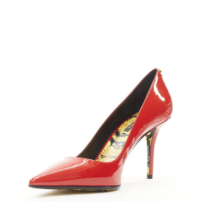 Women's Versace red patent Medusa stud pumps