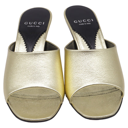 Women's  Gucci Bella Heeled Mules in Metallic Gold Leather
