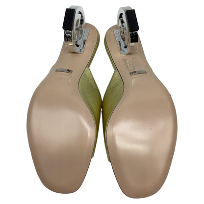 Women's  Gucci Bella Heeled Mules in Metallic Gold Leather