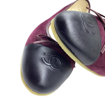 Women's  Chanel CC Bow Cap-Toe Ballet Flats in Burgundy Suede