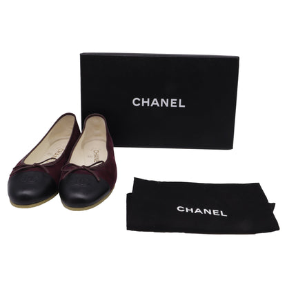 Women's  Chanel CC Bow Cap-Toe Ballet Flats in Burgundy Suede