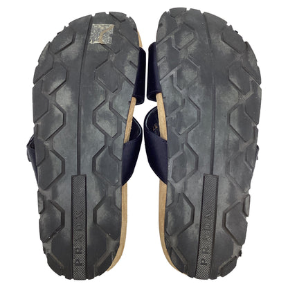 Women's  Prada Double-Strap Slide Sandals in Black Satin