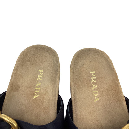 Women's  Prada Double-Strap Slide Sandals in Black Satin