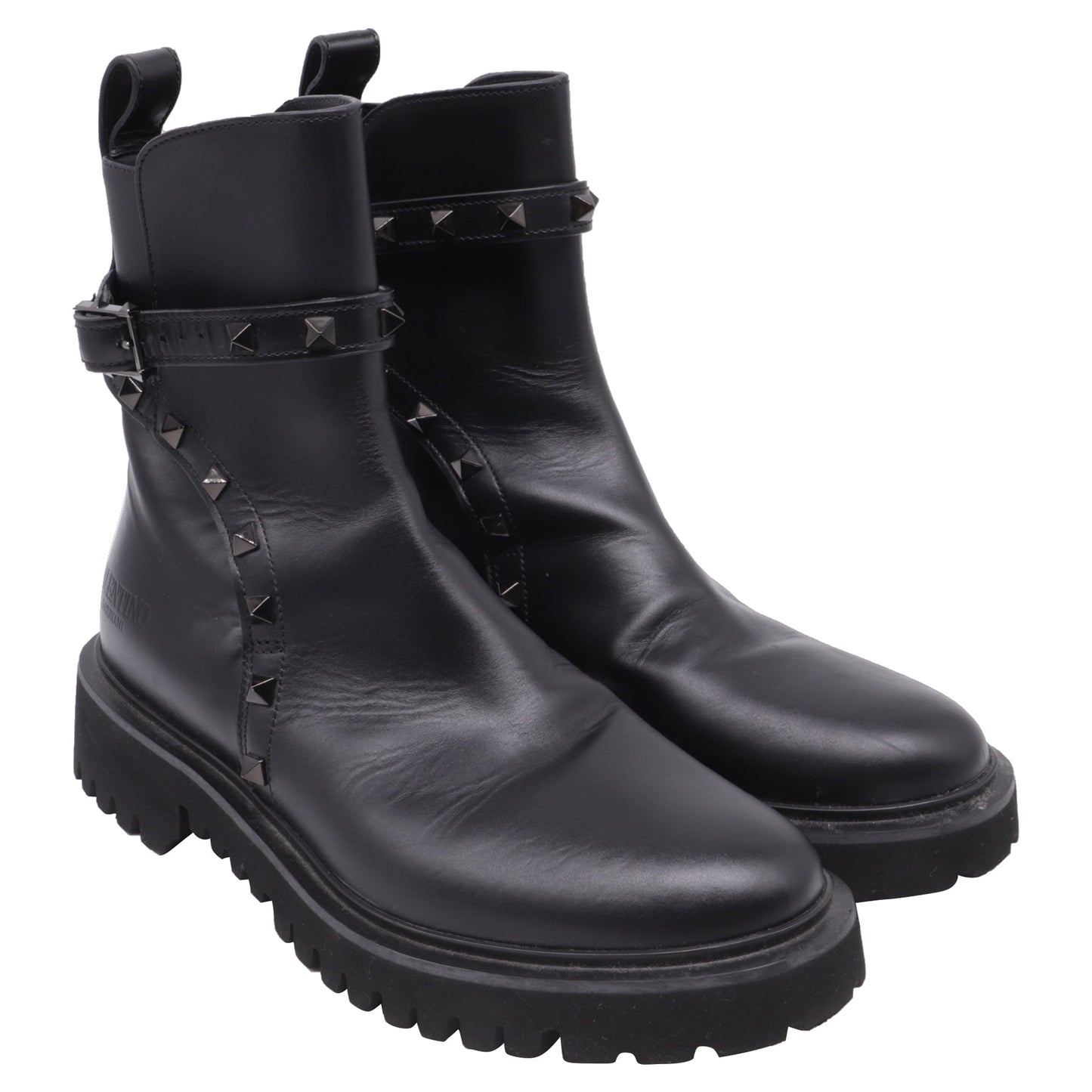 Women's Valentino Garavani Rockstud Ankle Boots in Black Calf Leather
