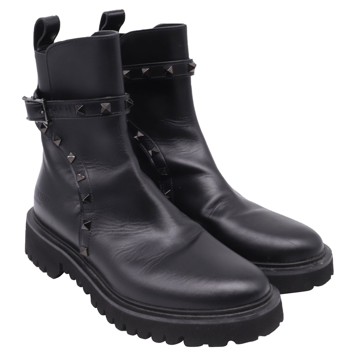 Women's Valentino Garavani Rockstud Ankle Boots in Black Calf Leather