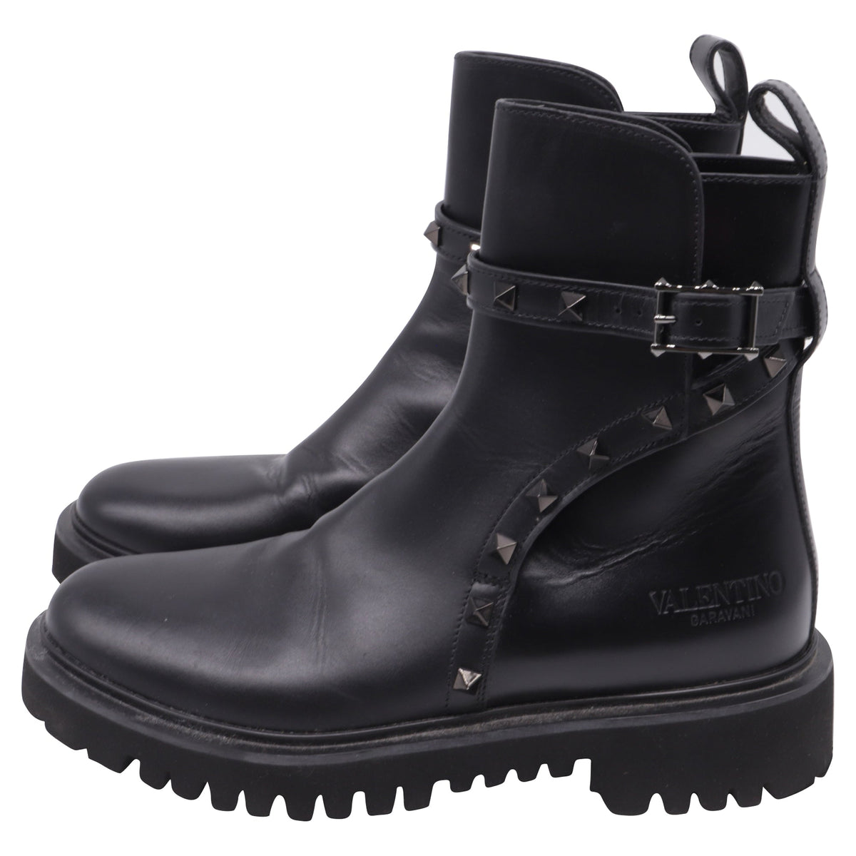 Women's Valentino Garavani Rockstud Ankle Boots in Black Calf Leather