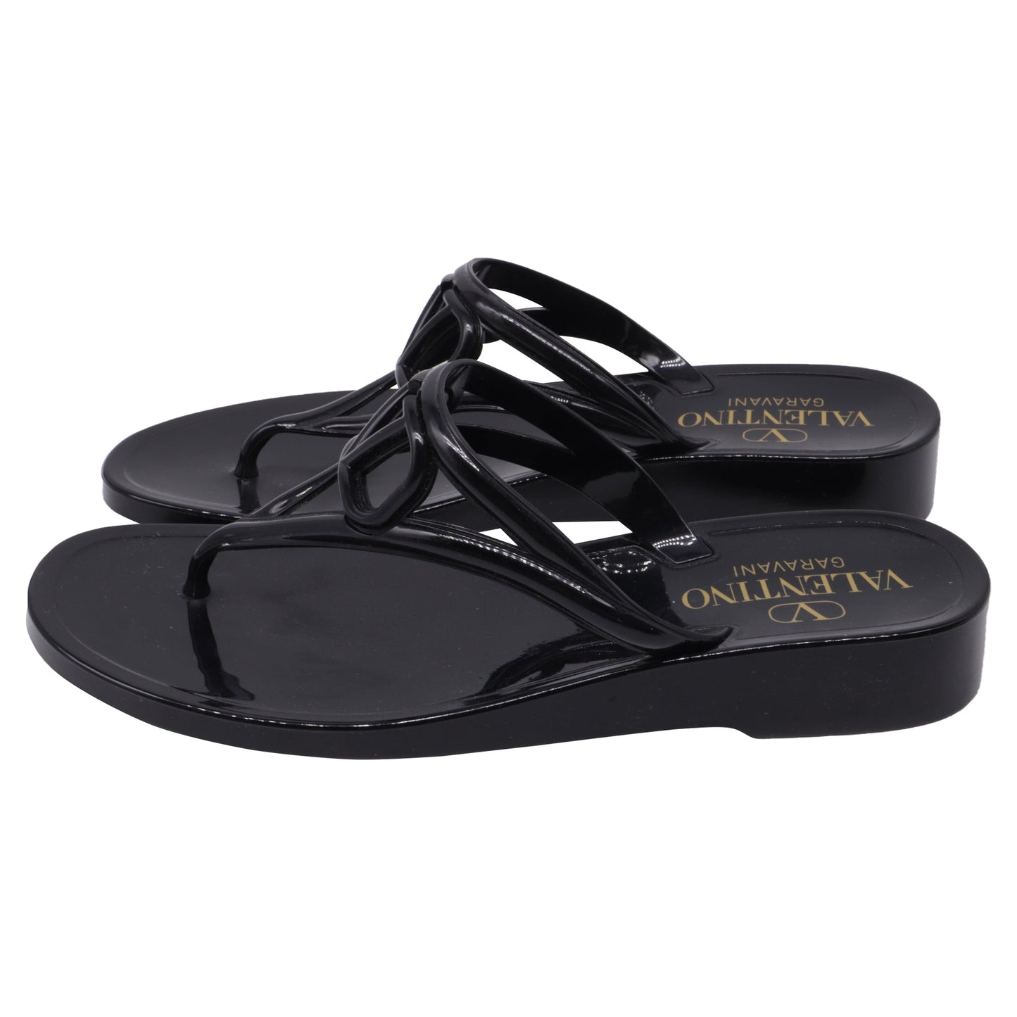 Women's  Valentino Garavani VLogo Thong Slide Sandals in Black Rubber