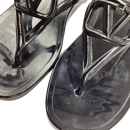 Women's  Valentino Garavani VLogo Thong Slide Sandals in Black Rubber