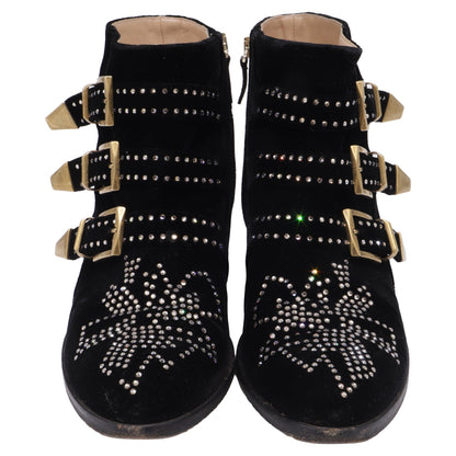 Women's  Chloé Susanna Studded Ankle Boots in Black Velvet