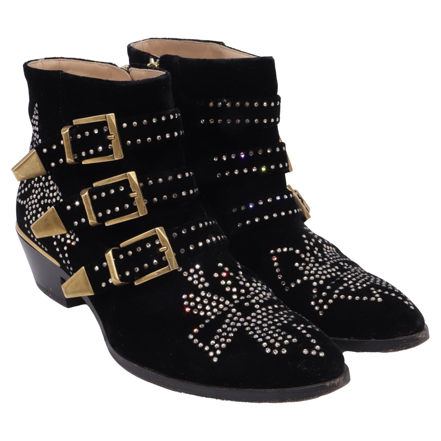 Women's  Chloé Susanna Studded Ankle Boots in Black Velvet