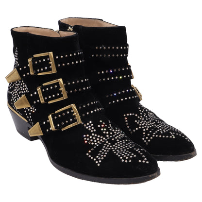 Women's  Chloé Susanna Studded Ankle Boots in Black Velvet