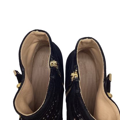 Women's  Chloé Susanna Studded Ankle Boots in Black Velvet