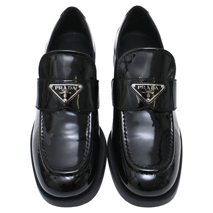 Women's Prada Triangle Logo Loafers in Black Patent Leather