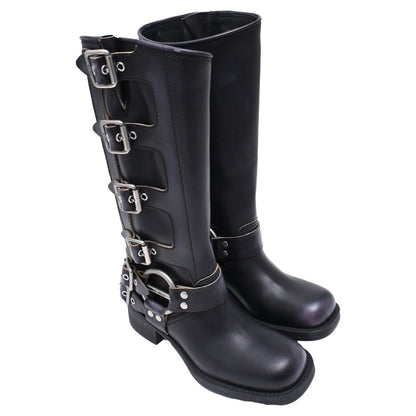 Women's Miu Miu Buckle Strap Biker Boots in Black Leather