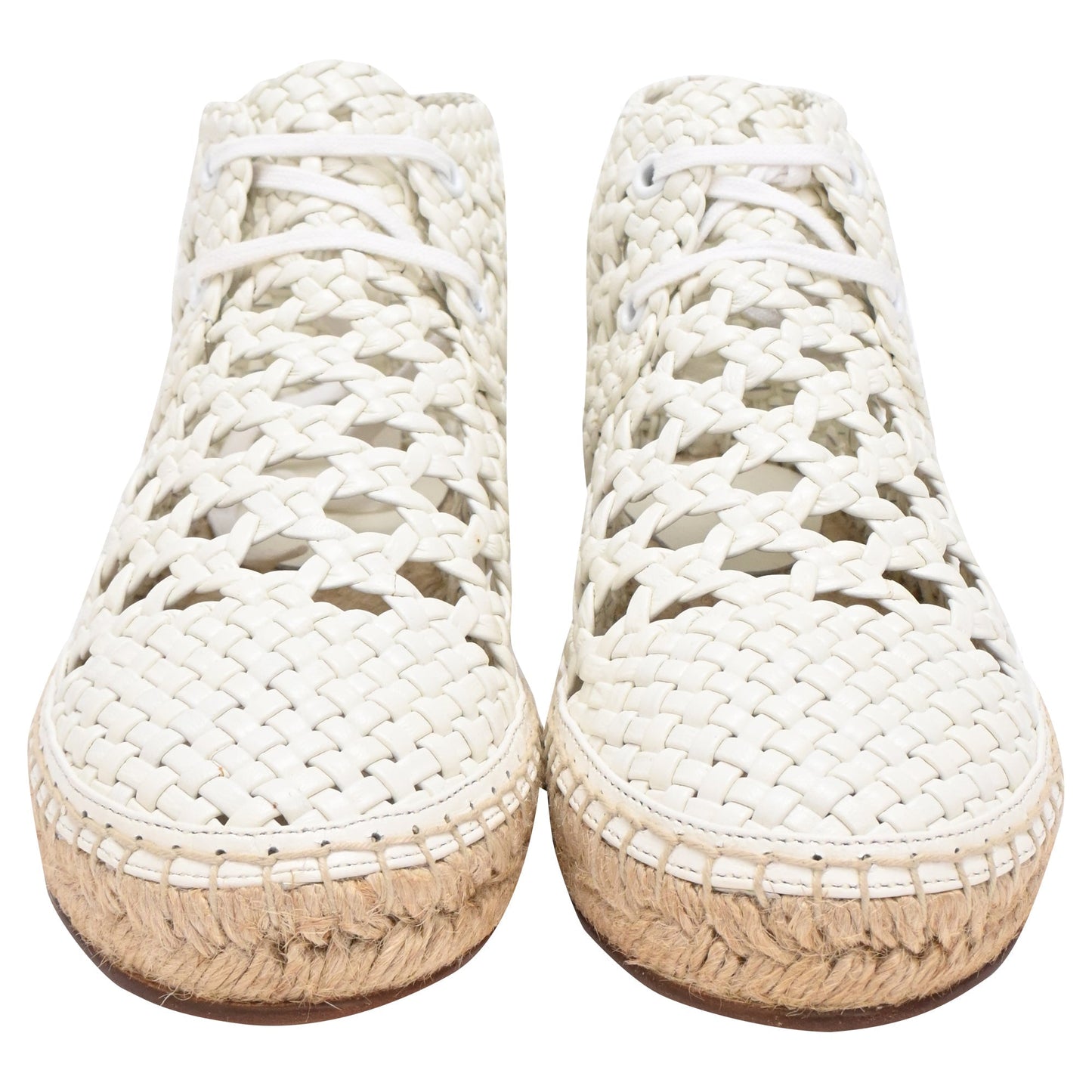 Women's Celine Woven Lace-Up Espadrille Ankle Boots in White Leather