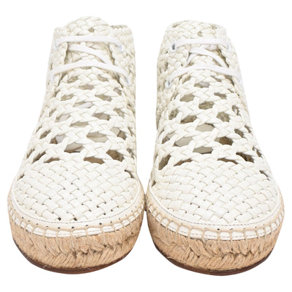 Women's Celine Woven Lace-Up Espadrille Ankle Boots in White Leather