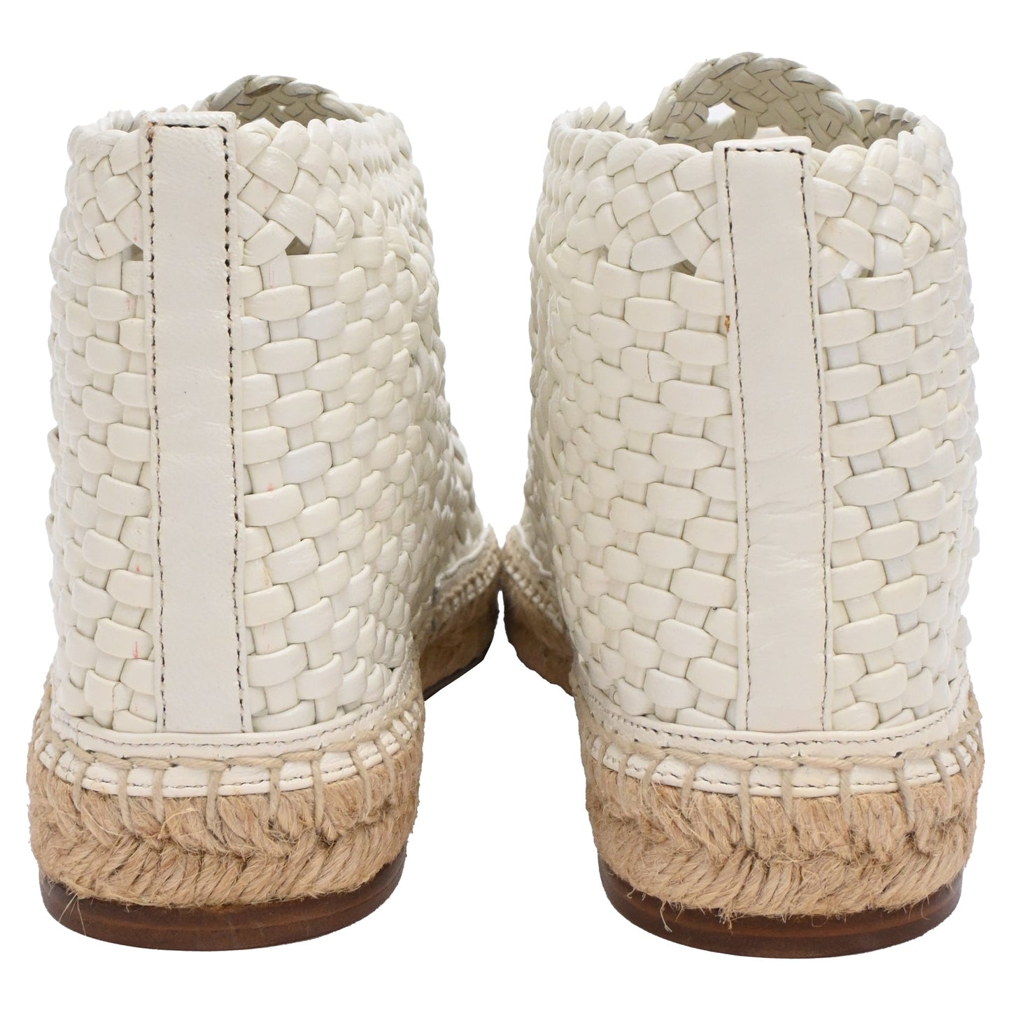 Women's Celine Woven Lace-Up Espadrille Ankle Boots in White Leather