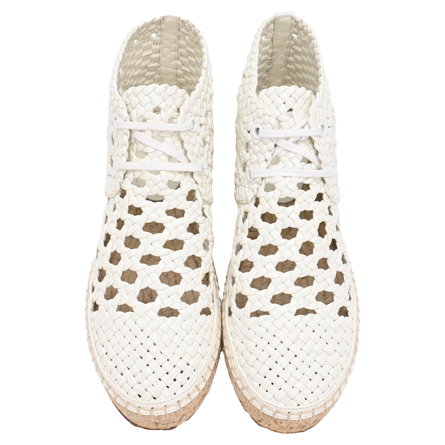 Women's Celine Woven Lace-Up Espadrille Ankle Boots in White Leather