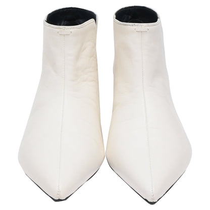 Women's Celine Pointed-Toe Ankle Boots in White Leather
