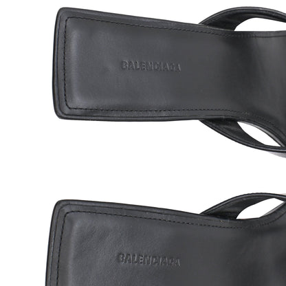 Women's  Balenciaga Square-Toe Kitten-Heel Thong Sandals in Black Leather