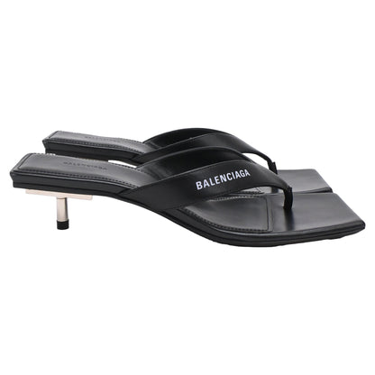 Women's  Balenciaga Square-Toe Kitten-Heel Thong Sandals in Black Leather