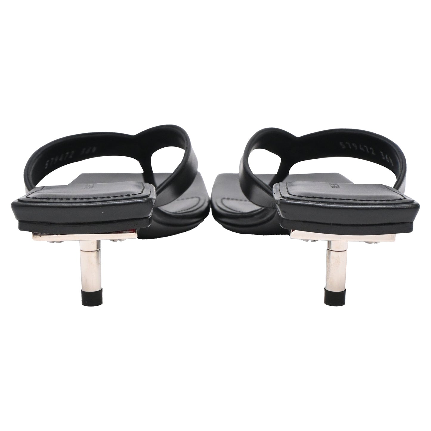 Women's  Balenciaga Square-Toe Kitten-Heel Thong Sandals in Black Leather