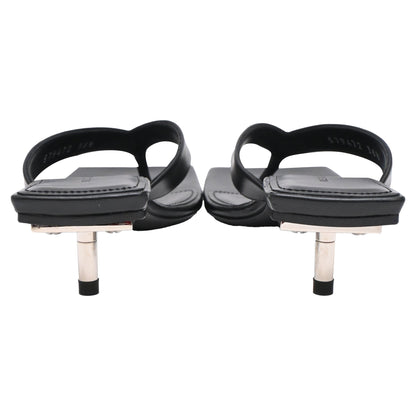 Women's  Balenciaga Square-Toe Kitten-Heel Thong Sandals in Black Leather