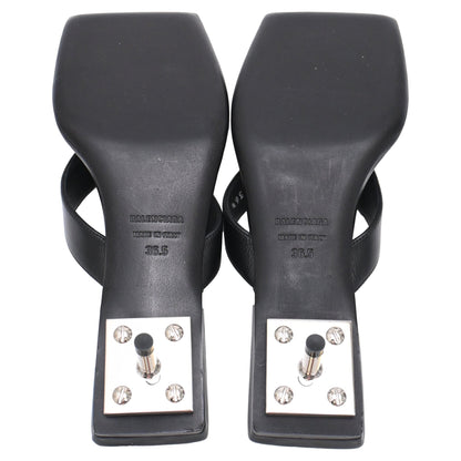 Women's  Balenciaga Square-Toe Kitten-Heel Thong Sandals in Black Leather