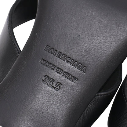 Women's  Balenciaga Square-Toe Kitten-Heel Thong Sandals in Black Leather
