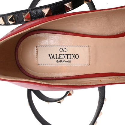 Women's Valentino Garavani Rockstud Ankle Wrap Pumps in Burgundy Leather