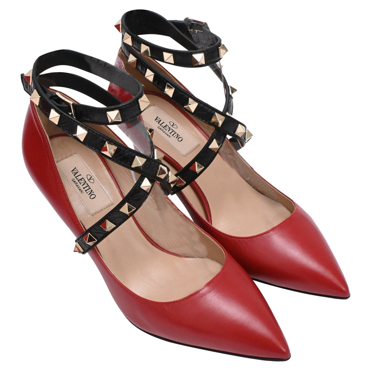 Women's Valentino Garavani Rockstud Ankle Wrap Pumps in Burgundy Leather