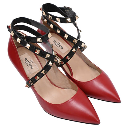 Women's Valentino Garavani Rockstud Ankle Wrap Pumps in Burgundy Leather