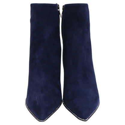 Women's  René Caovilla Embellished High-Heel Ankle Boots in Navy Blue Suede