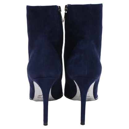 Women's  René Caovilla Embellished High-Heel Ankle Boots in Navy Blue Suede