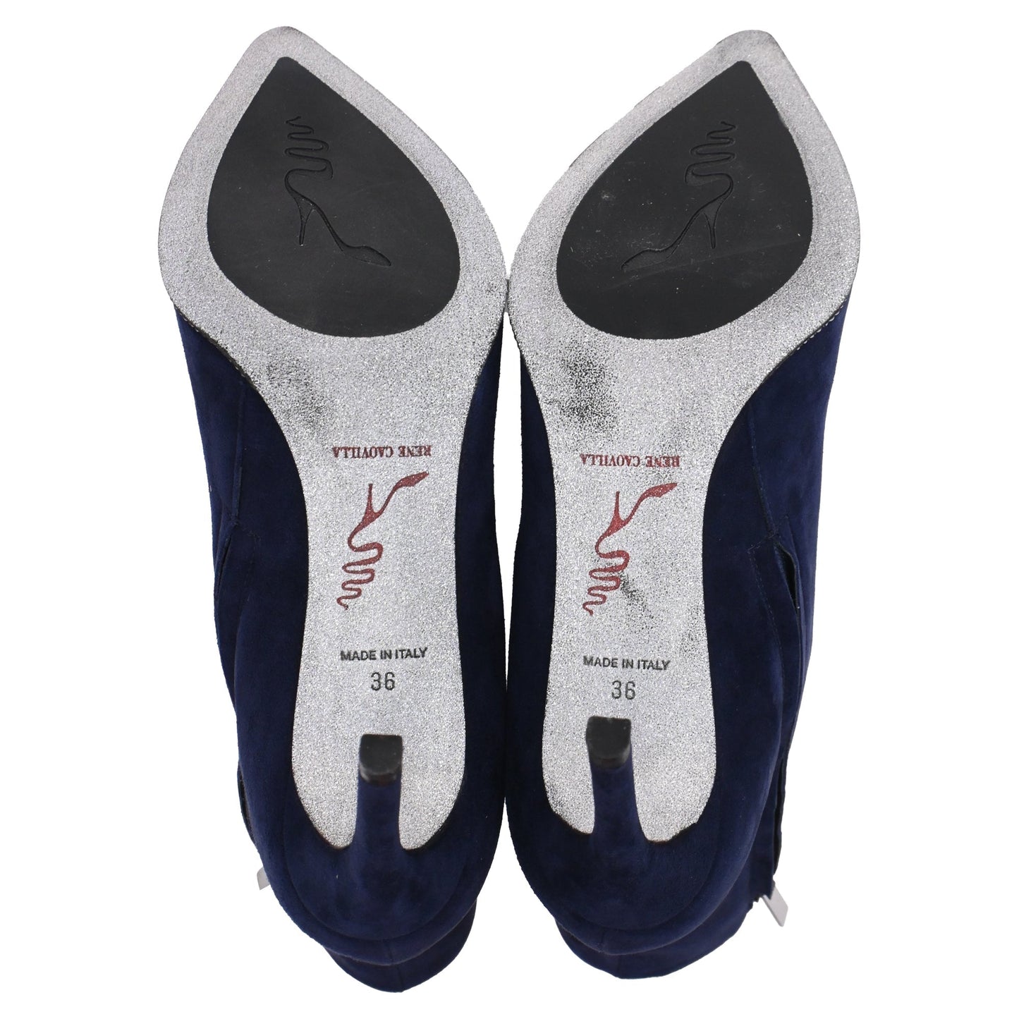 Women's  René Caovilla Embellished High-Heel Ankle Boots in Navy Blue Suede