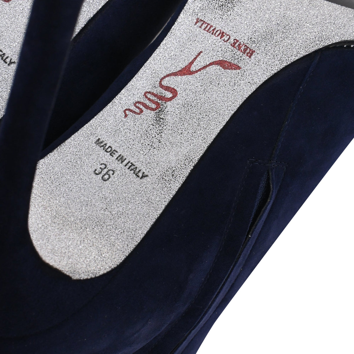 Women's  René Caovilla Embellished High-Heel Ankle Boots in Navy Blue Suede