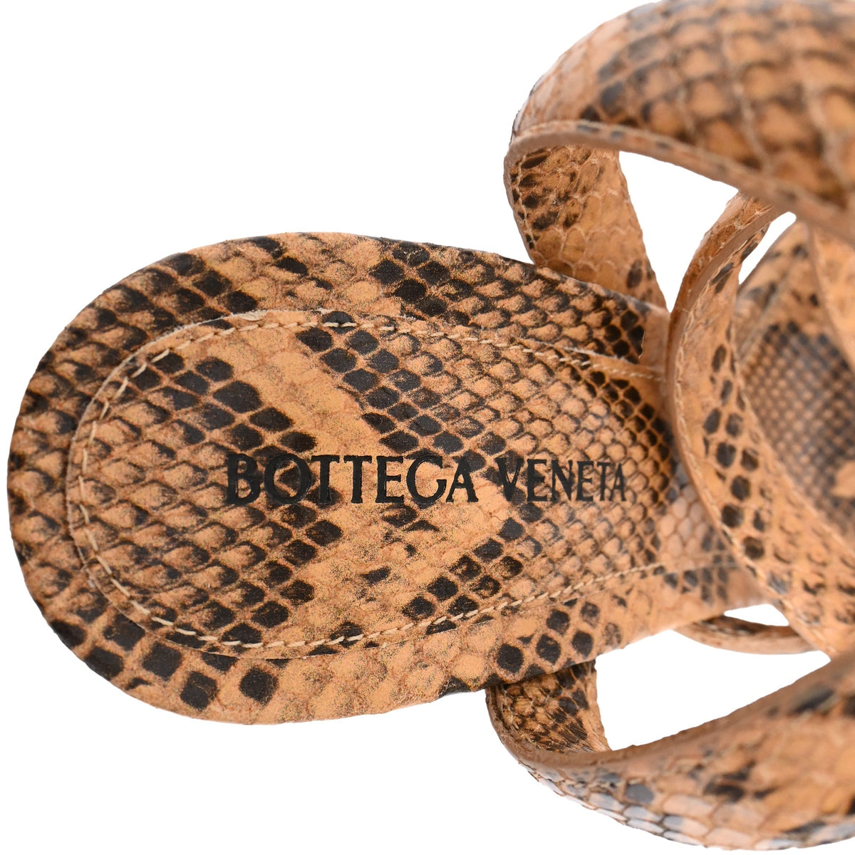 Women's  Bottega Veneta Snakeskin-Effect Wrap Around Sandal Heels in Brown Leather