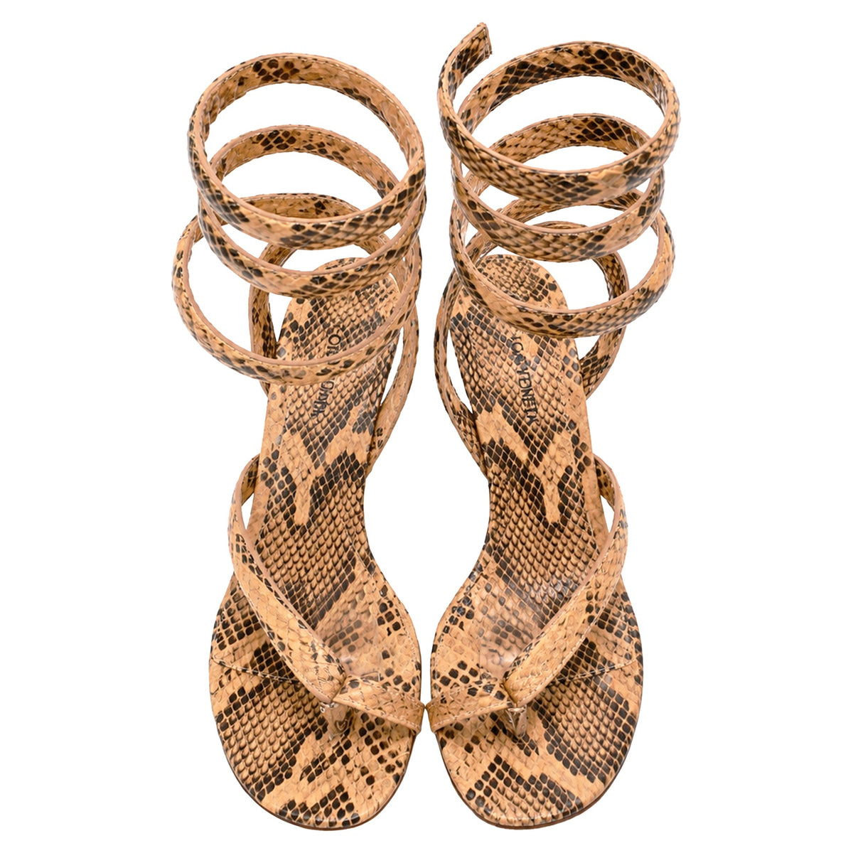 Women's  Bottega Veneta Snakeskin-Effect Wrap Around Sandal Heels in Brown Leather