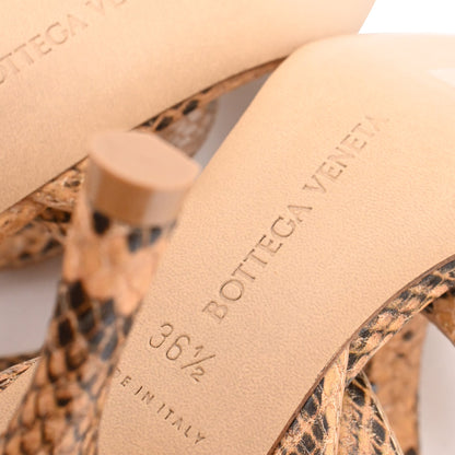 Women's  Bottega Veneta Snakeskin-Effect Wrap Around Sandal Heels in Brown Leather