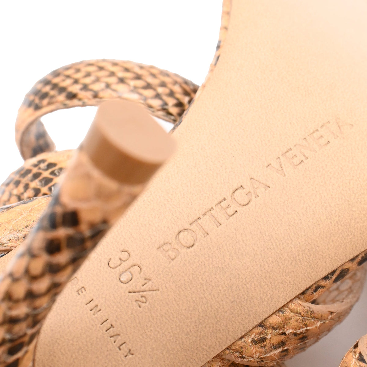 Women's  Bottega Veneta Snakeskin-Effect Wrap Around Sandal Heels in Brown Leather