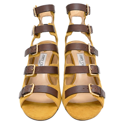Women's Jimmy Choo Trick 110 Buckled Sandal Heels in Yellow Suede