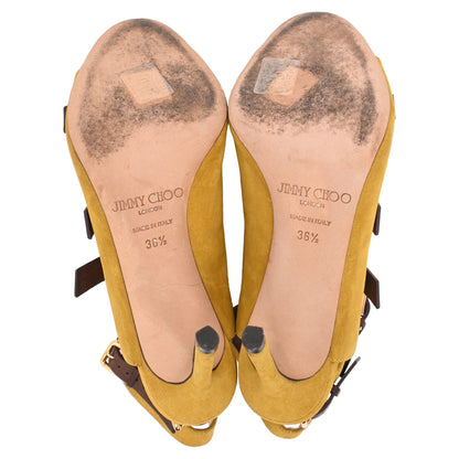 Women's Jimmy Choo Trick 110 Buckled Sandal Heels in Yellow Suede