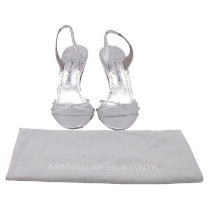 Women's Manolo Blahnik Sareta Slingback Sandal Heels in Silver Leather